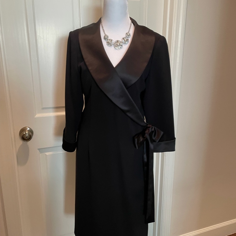 Bloomingdale's Elegant Black Satin Wrap Dress